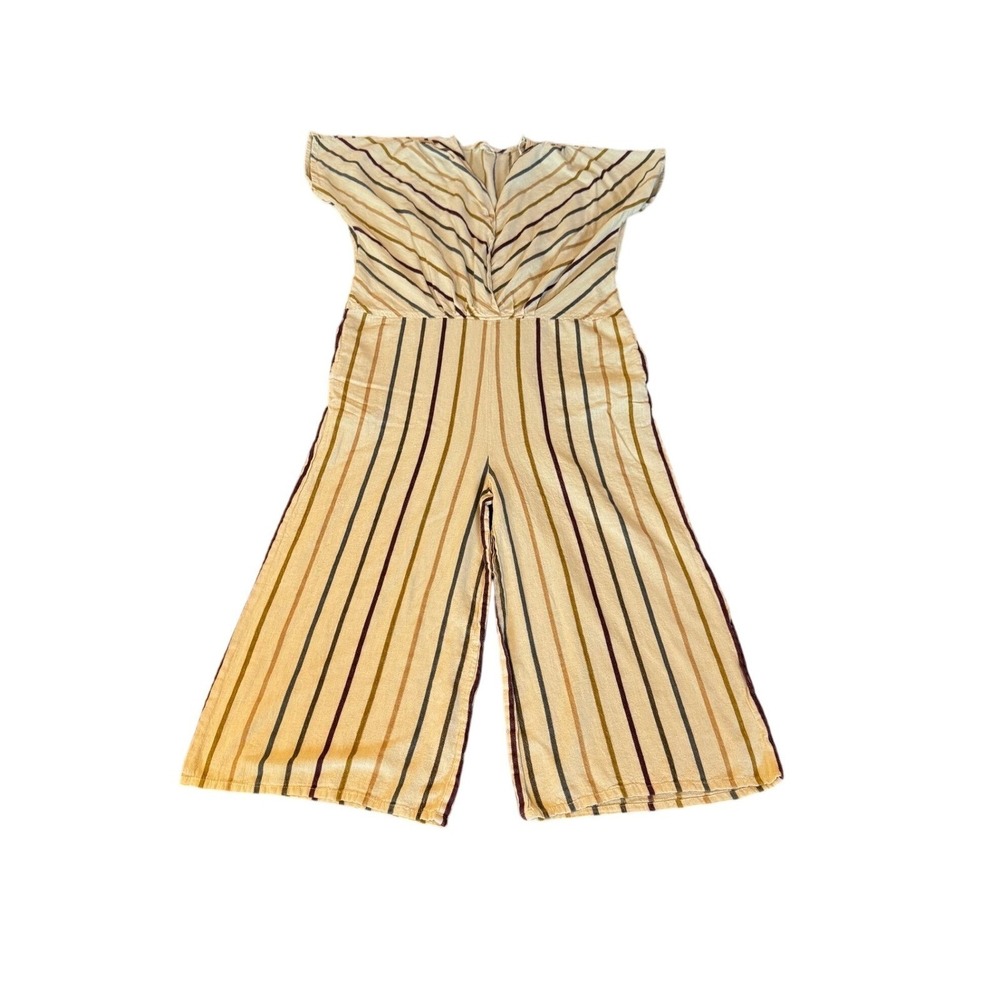 World Market Striped Wide Leg Jumpsuit Cream Multi SZ M